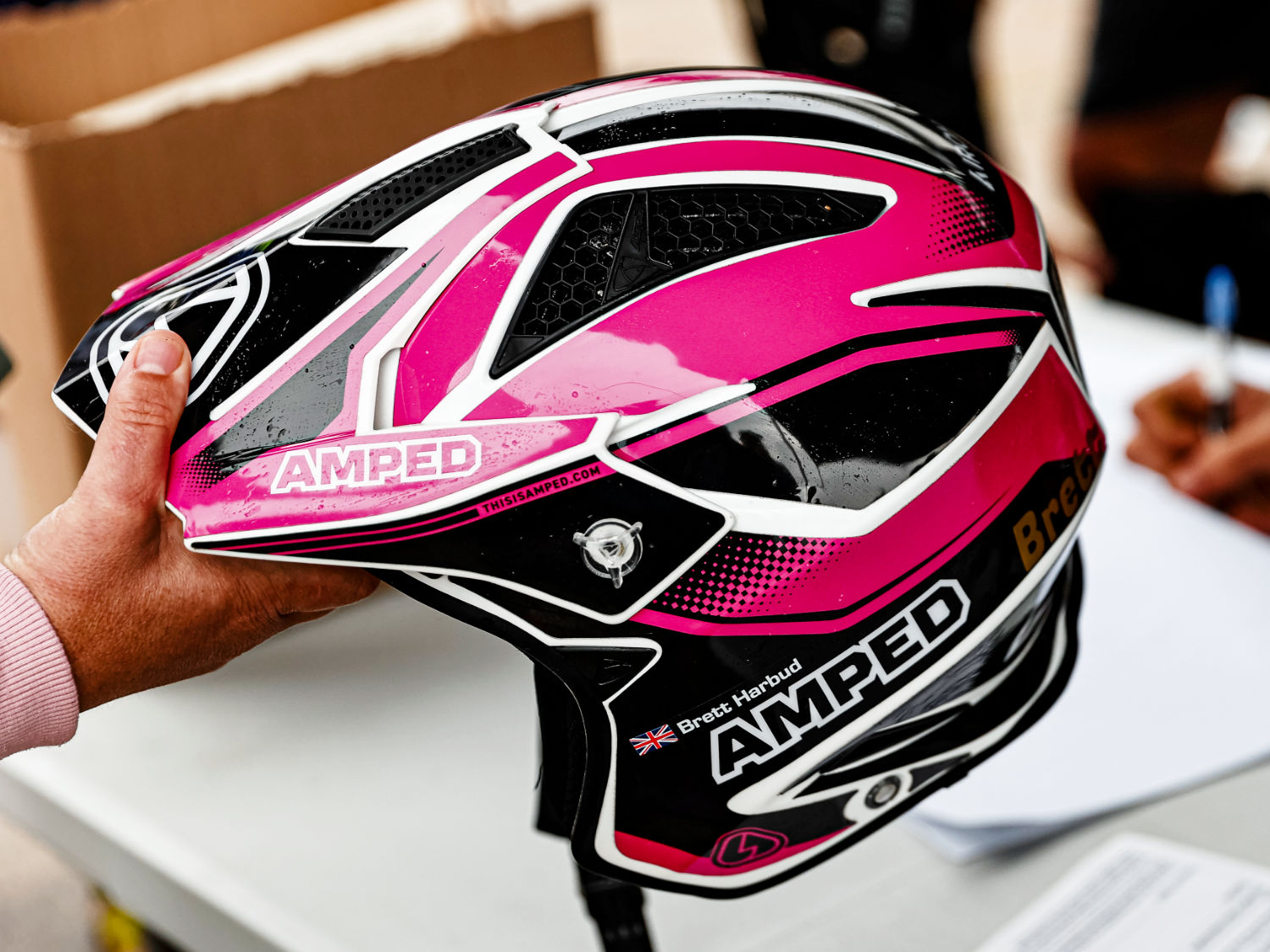 Airoh trials helmet wrap in pink - Brett Harbud