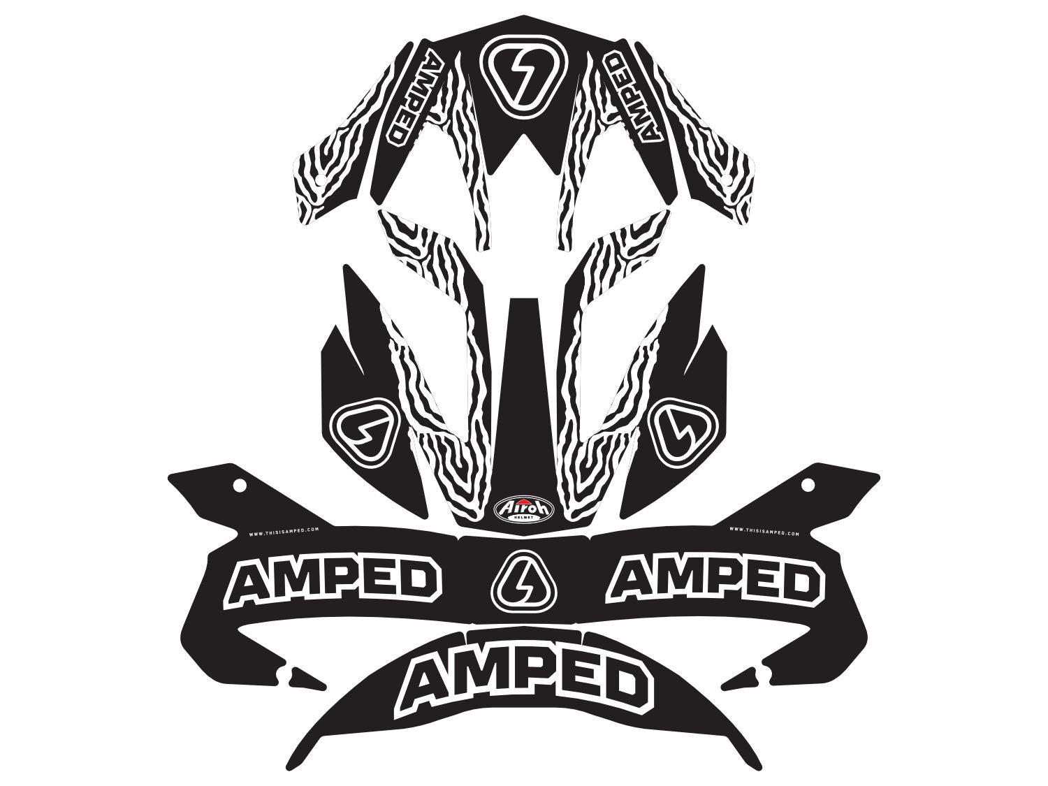 Amped Zebra Airoh Trials Helmet Stickers - Black and white