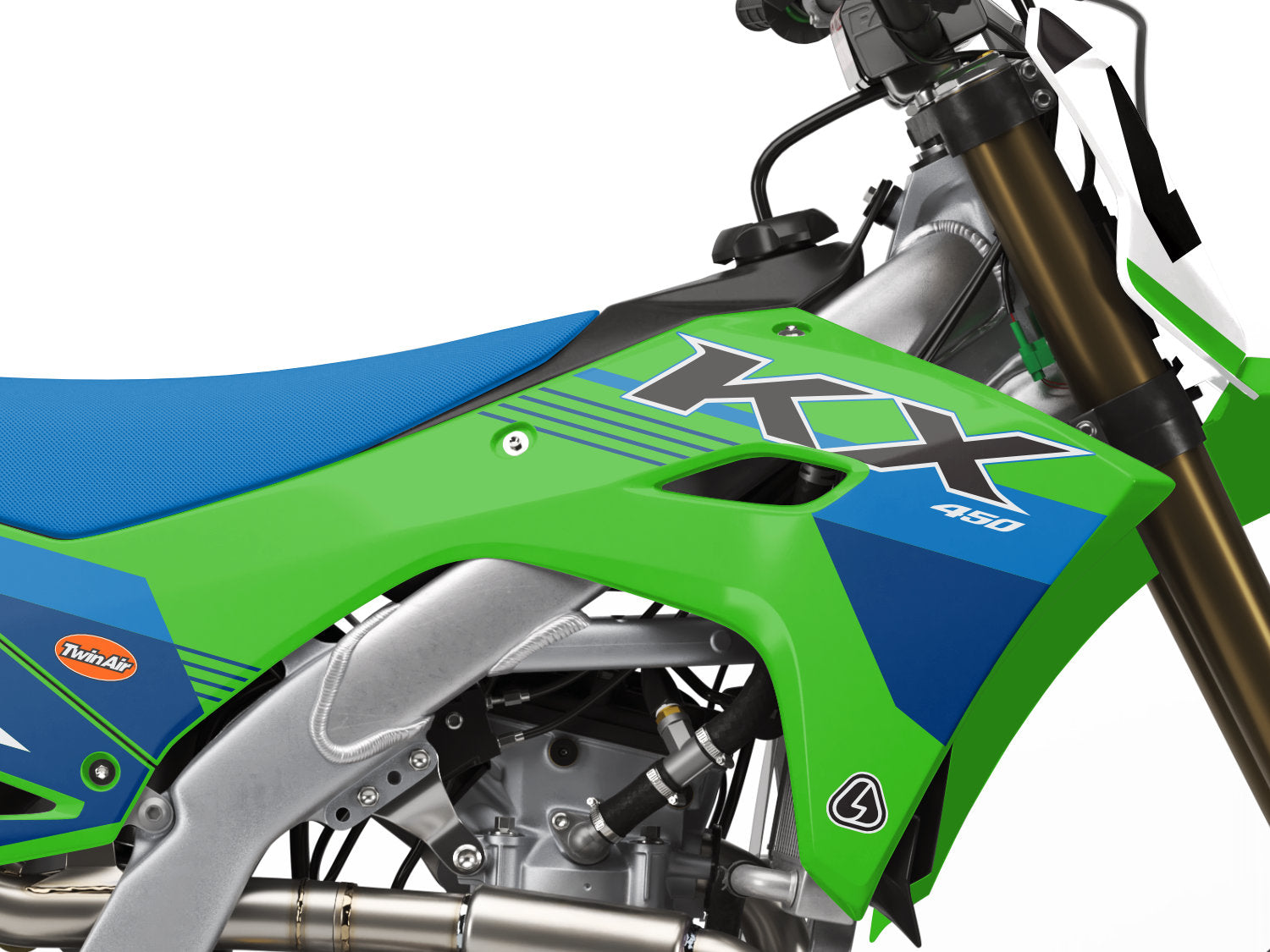 Polar Kawasaki KX Graphics - Green Blue Close up