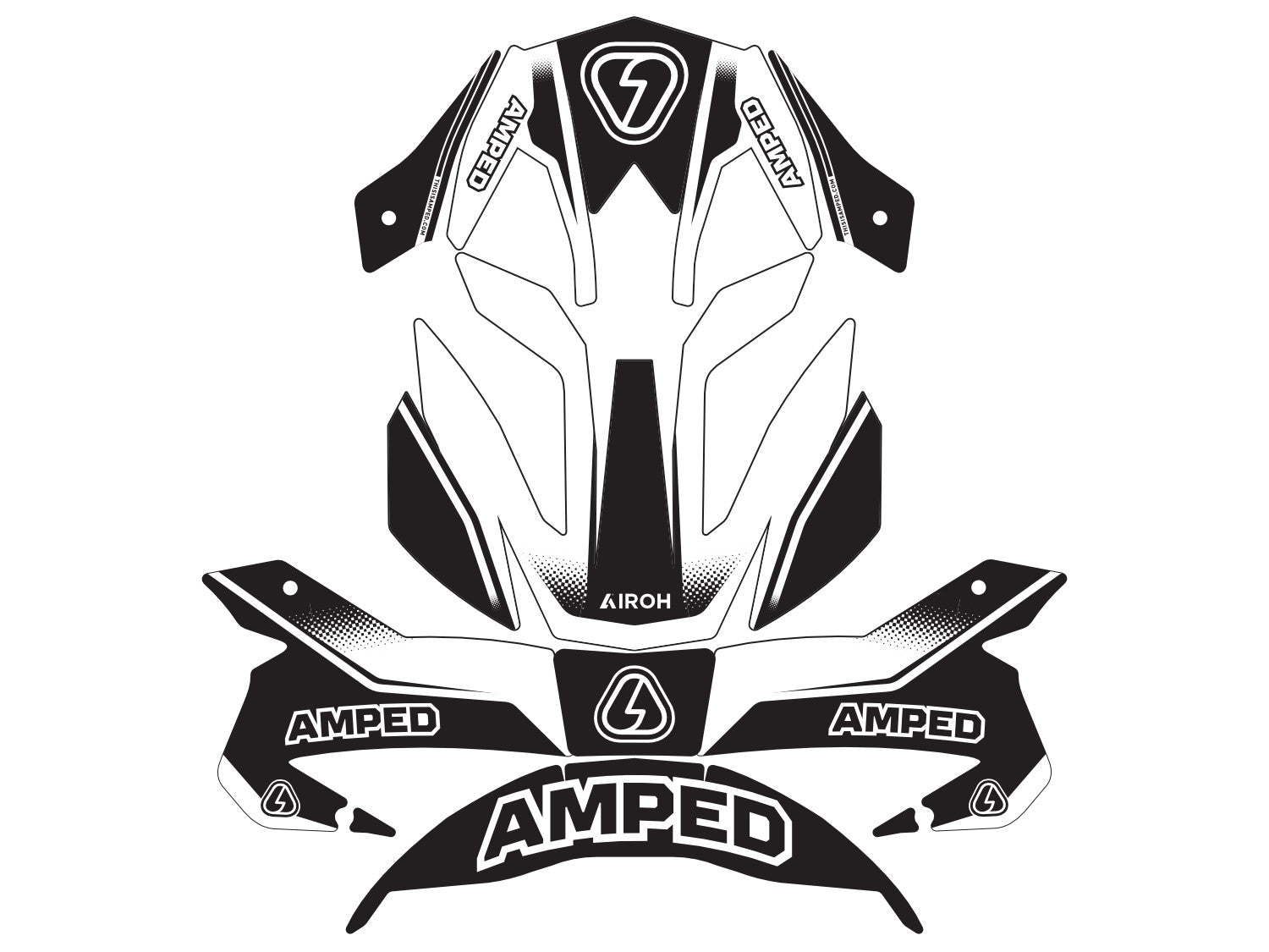 Amped MK2 Airoh Trials Helmet Stickers - BW