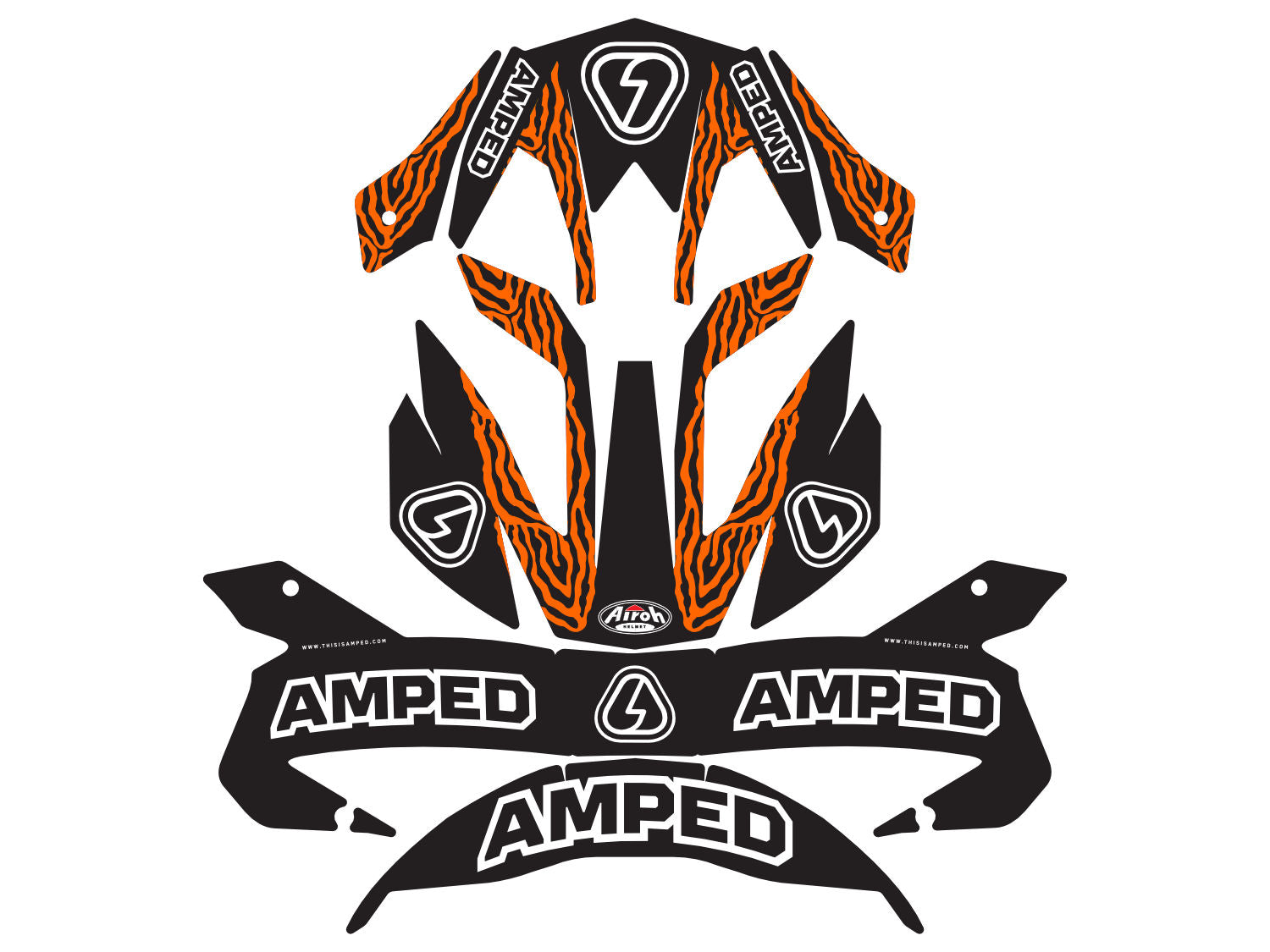 Amped Zebra Airoh Trials Helmet Stickers - Black and orange