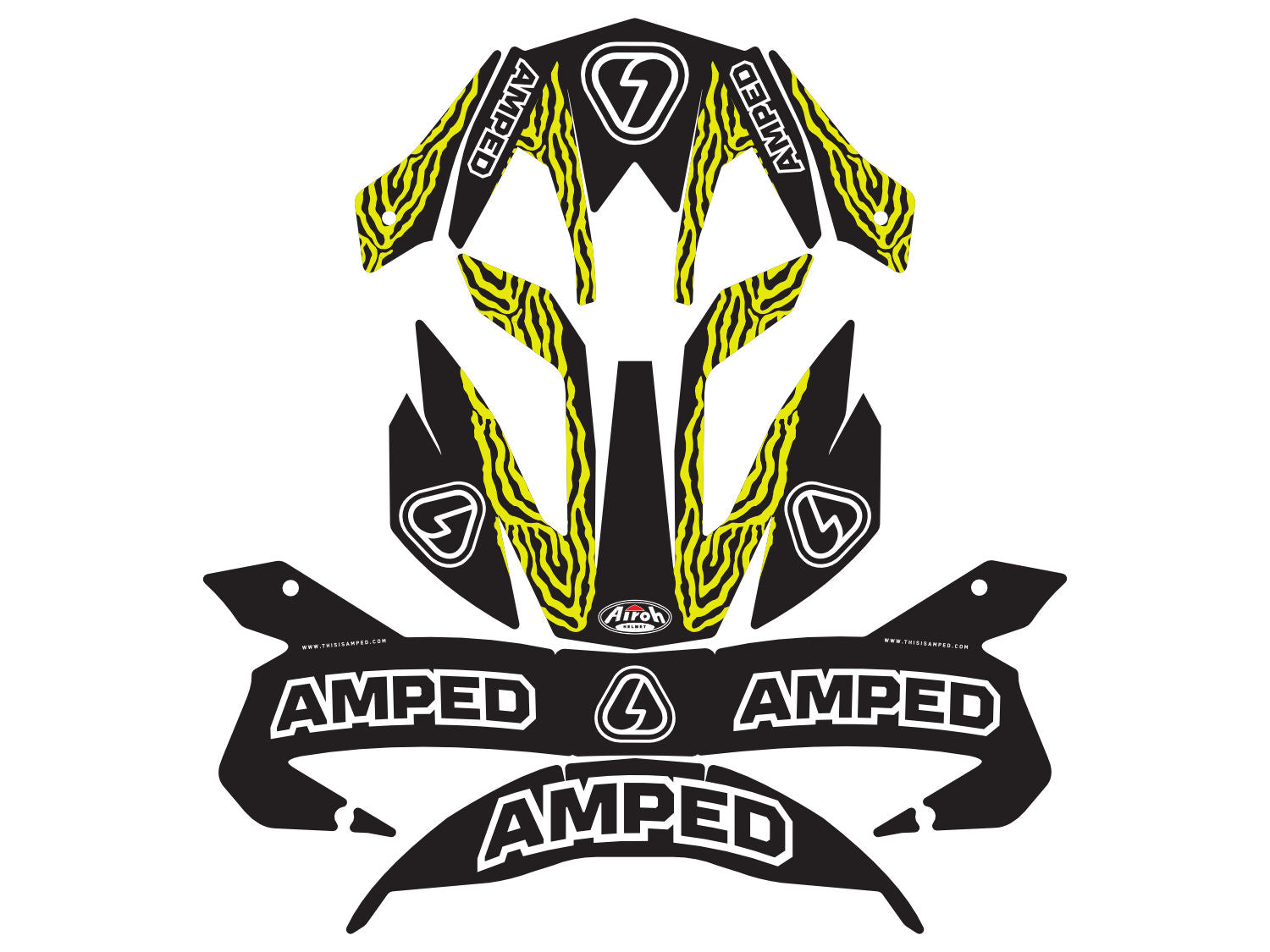 Amped Zebra Airoh Trials Helmet Stickers - Black and yellow